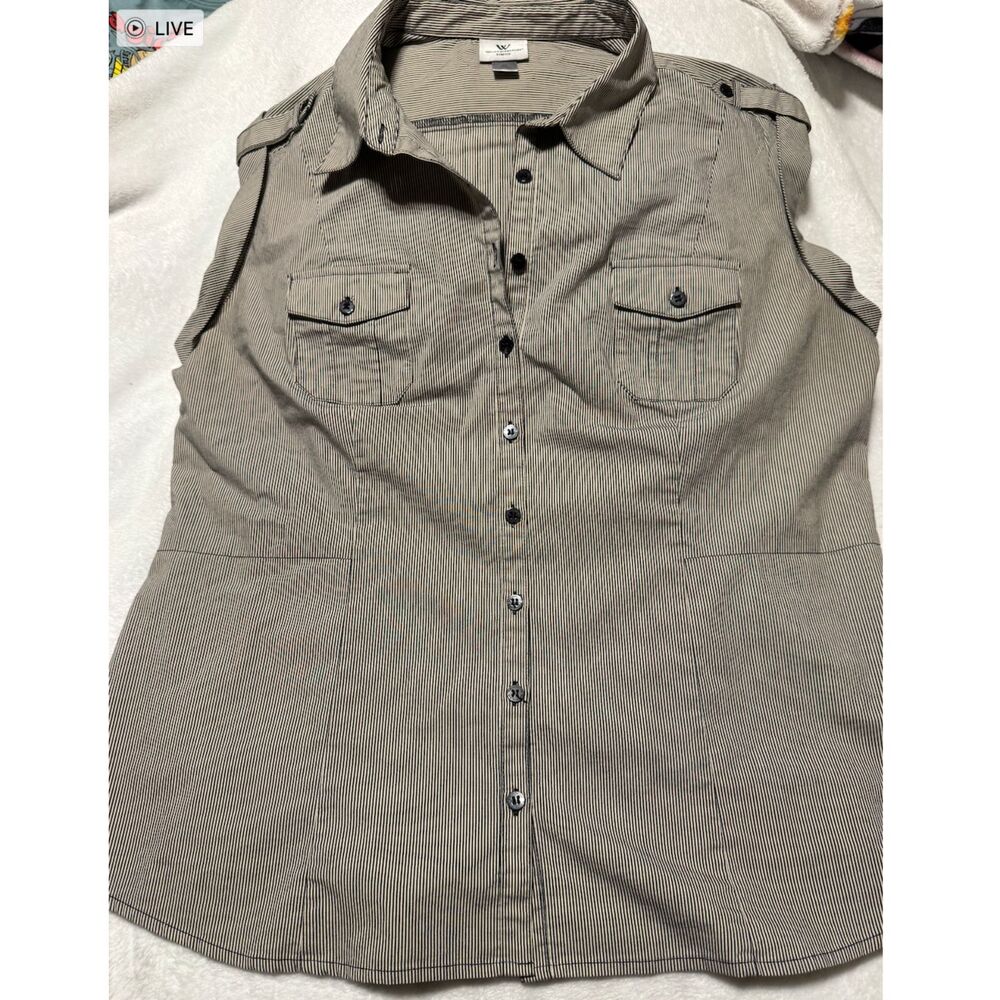 Worthington Stretch XL Pinstripe Sleeveless Button Front Utility Blouse